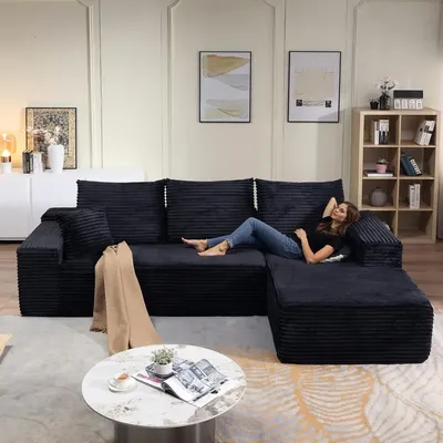 107" Cloud Sectional Couch with L-Shape Chaise, Modern Modular Comfy Sofa Chaise Longue, Upholstered Corduroy Couches Sleeper wi