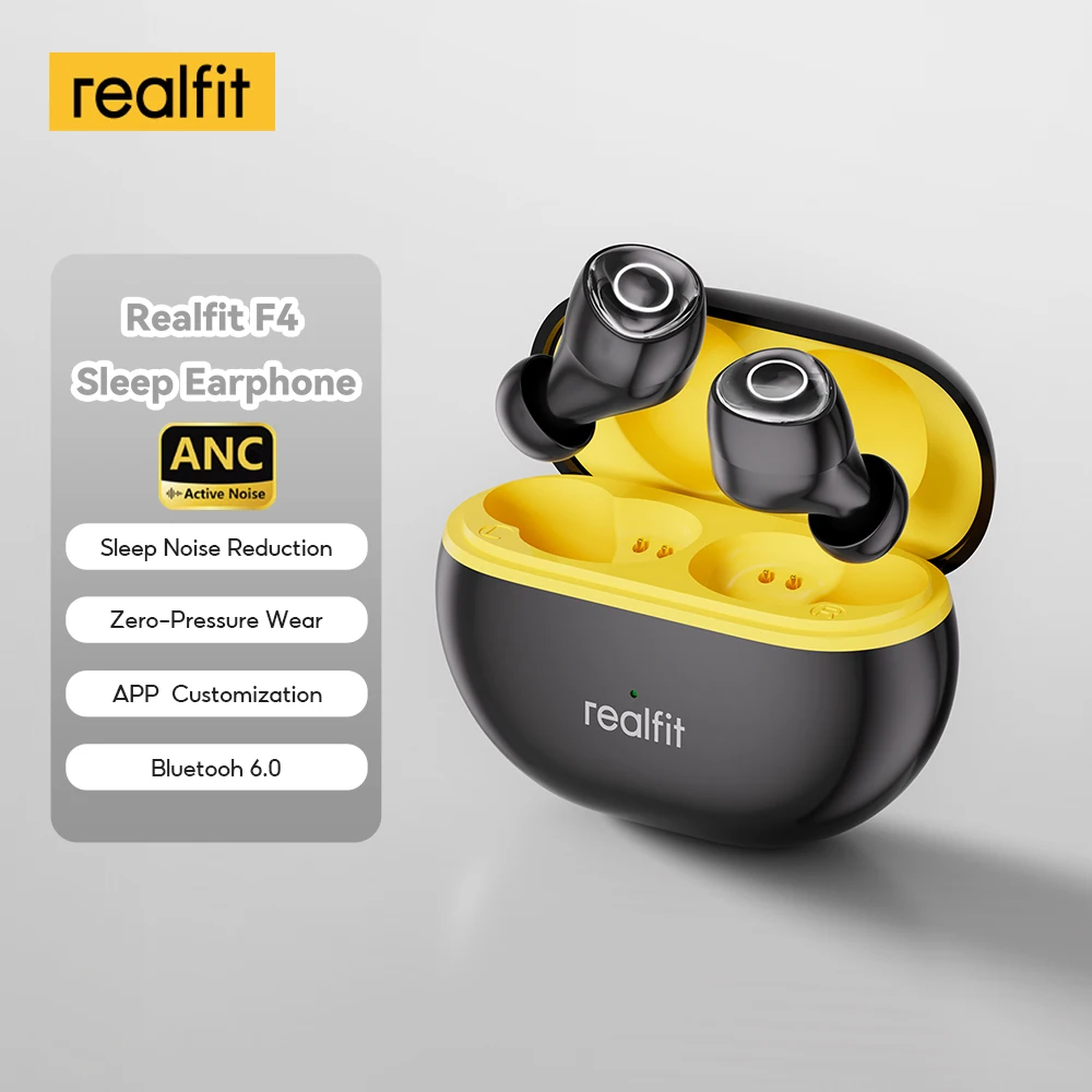Realfit F4 Auricolari per il sonno Mini ANC Auricolari Bluetooth 40dB Cancellazione attiva del rumore HIFI Auricolari wireless per bassi pesanti