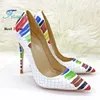 Graffiti Stil Party High Heels 8CM 10CM 12CM Mode Frauen Schuhe Krokodil Geprägte Weiß Spitz Pumpen plus Größe 44 45 46