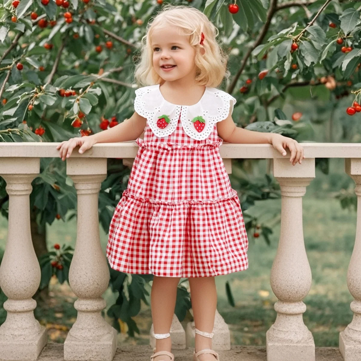 Baby Mädchen Kleidung Sommer Neue Ärmellose Mädchen Kleid Karierten Hohl Outcollar Niedlichen Kaninchen Falten Kleinkind Kleid Image