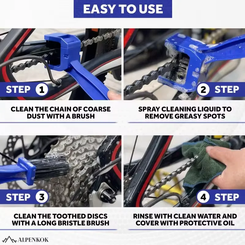Spazzola per la pulizia della catena della bici da strada del motociclo, detergente per la catena della bicicletta portatile da 1 pezzo, kit di attrezzi per la pulizia della bicicletta, pulizia della