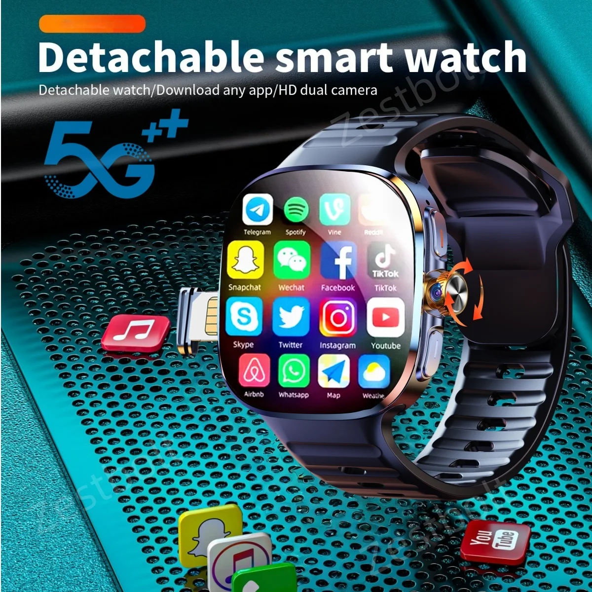Versione globale M99 Smartwatch Schermo Amoled da 2,4 pollici con inserto Sim Card GPS WIFI 190 ° Gioco con fotocamera rotante Smart Watch Android 10.0