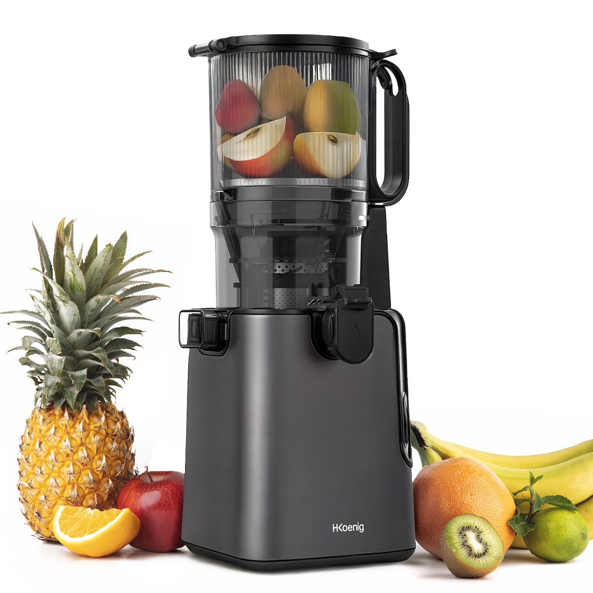 H.Koenig Vertikaler Entsafter GSX26 - BPA-frei, große Öffnung 135 mm, sanfter Druck 50 U/min, Edelstahl, geräuscharm, 250 W, tropffrei Image