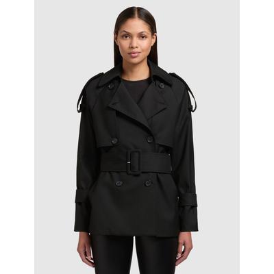 Trenchcoat KHUJO "ELINA", Damen, Gr. XL, schwarz, 68% Polyester, 32% Viskose, unifarben, casual, loose fit hüftlang, Langarm Raglanärmel,mit Riegel,mit Knöpfen gerader Abschluss, Mäntel Image