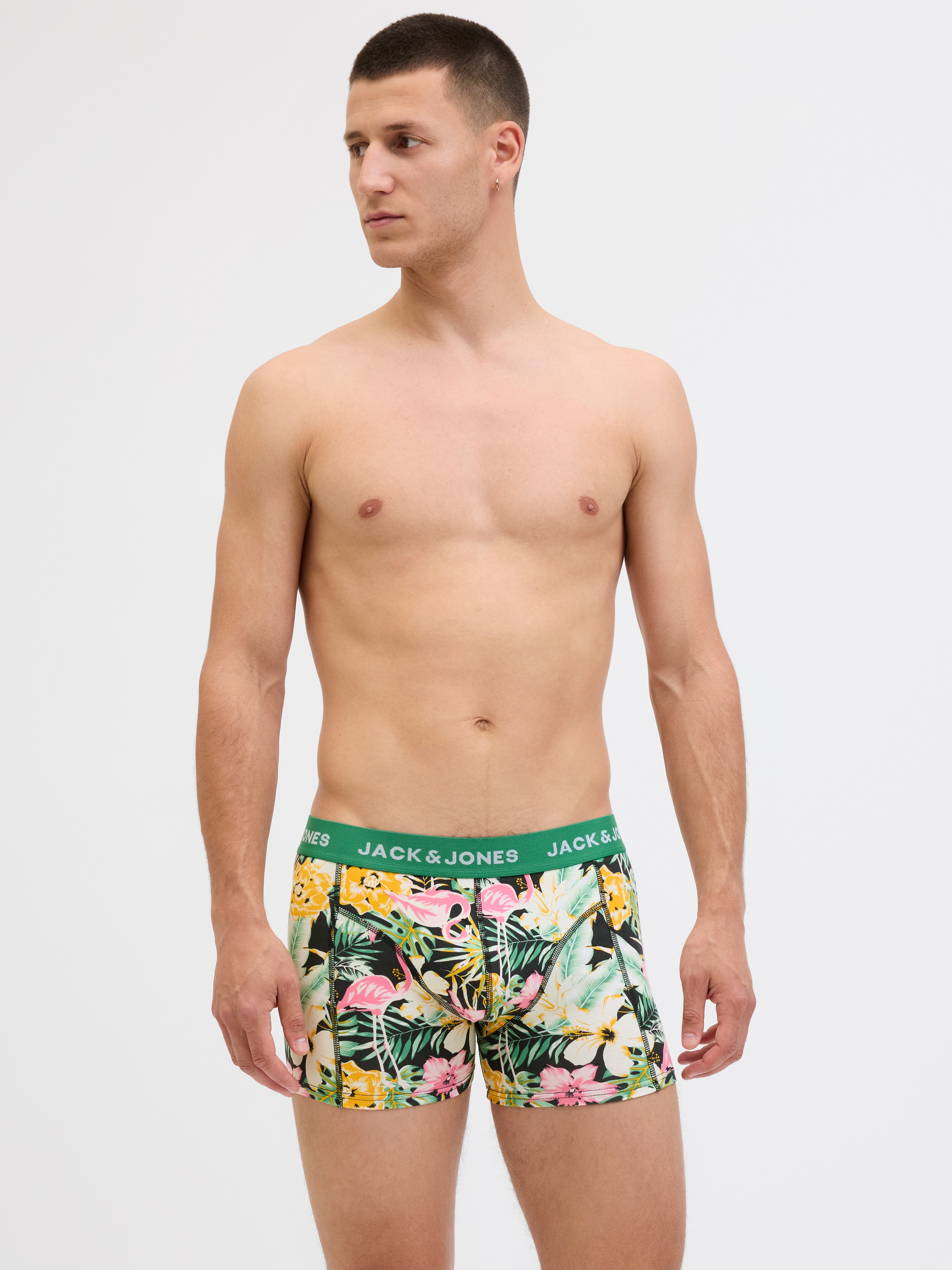 Trunk JACK & JONES "JACFRED FLAMINGO TRUNKS 3 PACK SN", Herren, Gr. L, grün (schwarz navy pack:solidate blau, pine grün), Jersey, Obermaterial: 95% Baumwolle, 5% Elasthan, unifarben, bequem, Unterhosen Image