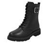 Schnürboots REMONTE, Damen, Gr. 43, schwarz, Leder, unifarben, Basic, Schuhe, Stiefelette, Boots, Profilsohle, Blockabsatz mit Zierschnalle