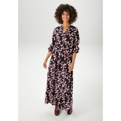 Maxikleid ANISTON CASUAL, Damen, Gr. 44, N-Gr, marine, sand, braun, dunkelbraun, Web, Obermaterial: 100% Viskose, geblümt, bedruckt, casual, lässig geschnitten knöchellang, V-Ausschnitt, Langarm elastischer Bund mit Gummizug, Kleider, mit grafischen... Image