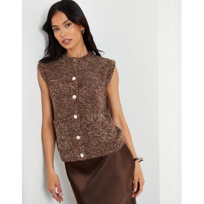 Chocolate Brown Moss Stitch Knitted Button Up Waistcoat