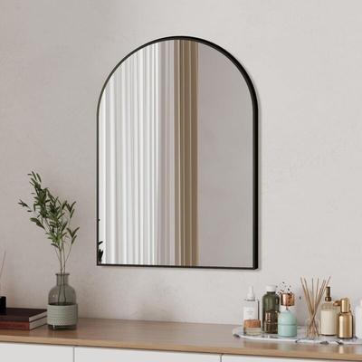 Boromal - Wandspiegel Schwarz 80x60cm Schwarz Spiegel Rundbogen mit Metall Rahmen Badezimmer Image