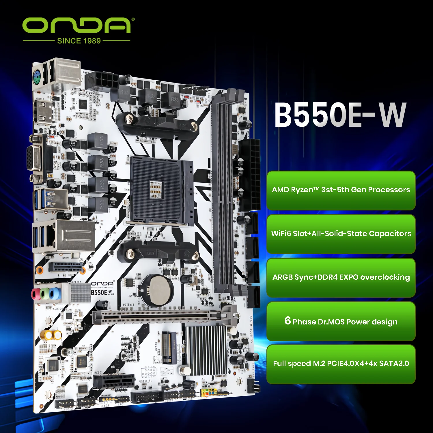 ONDA B550 AM4 carte mère-Ryzen 5600G/5700X/4750G prêt, double DDR4, M.2 NVMe PCIe Gen4, emplacement M.2 WiFi6 dédié, emplacement PCIe 4.0x16