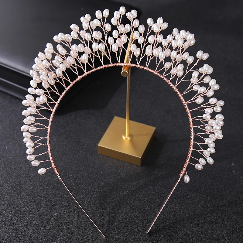 Hand Frau Haarband Blatt Haar bügel Perle Stirnbänder für Frauen Braut Krone Tiara Hochzeit Kopf bedeckung Haar Zubehör Schmuck Ornamente Image