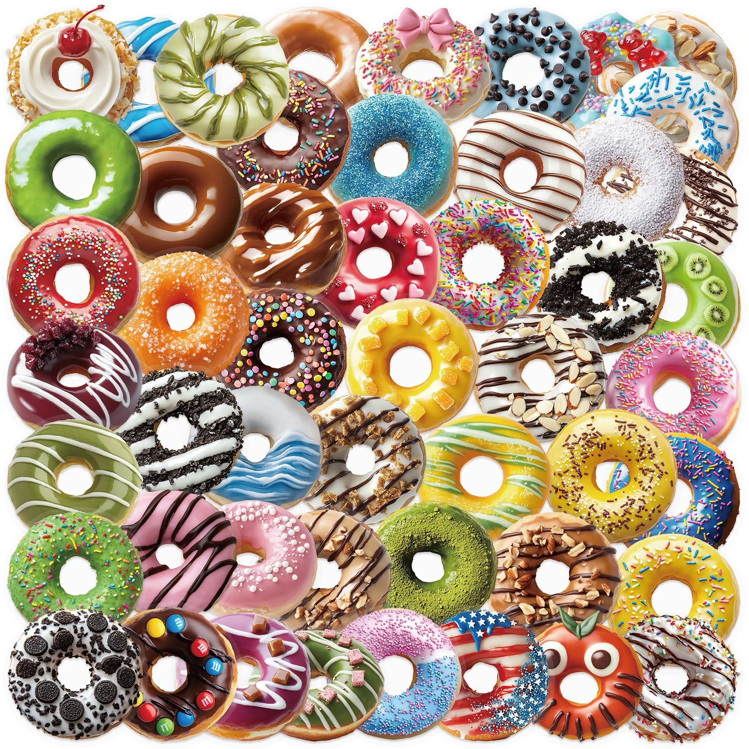 50PCS Süße Donut PET Aufkleber Exquisite Handheld Materialien Telefon Fällen Laptop Koffer Wasser Tassen Wasserdichte PET Aufkleber Image