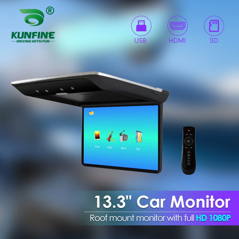 13,3 Zoll Auto Dach Monitor TV Flip Down 1080P Video HD Bildschirm MP5 Player IPS Bildschirm mit 16-farbe Umgebungs Licht USB SD HDMI FM Image