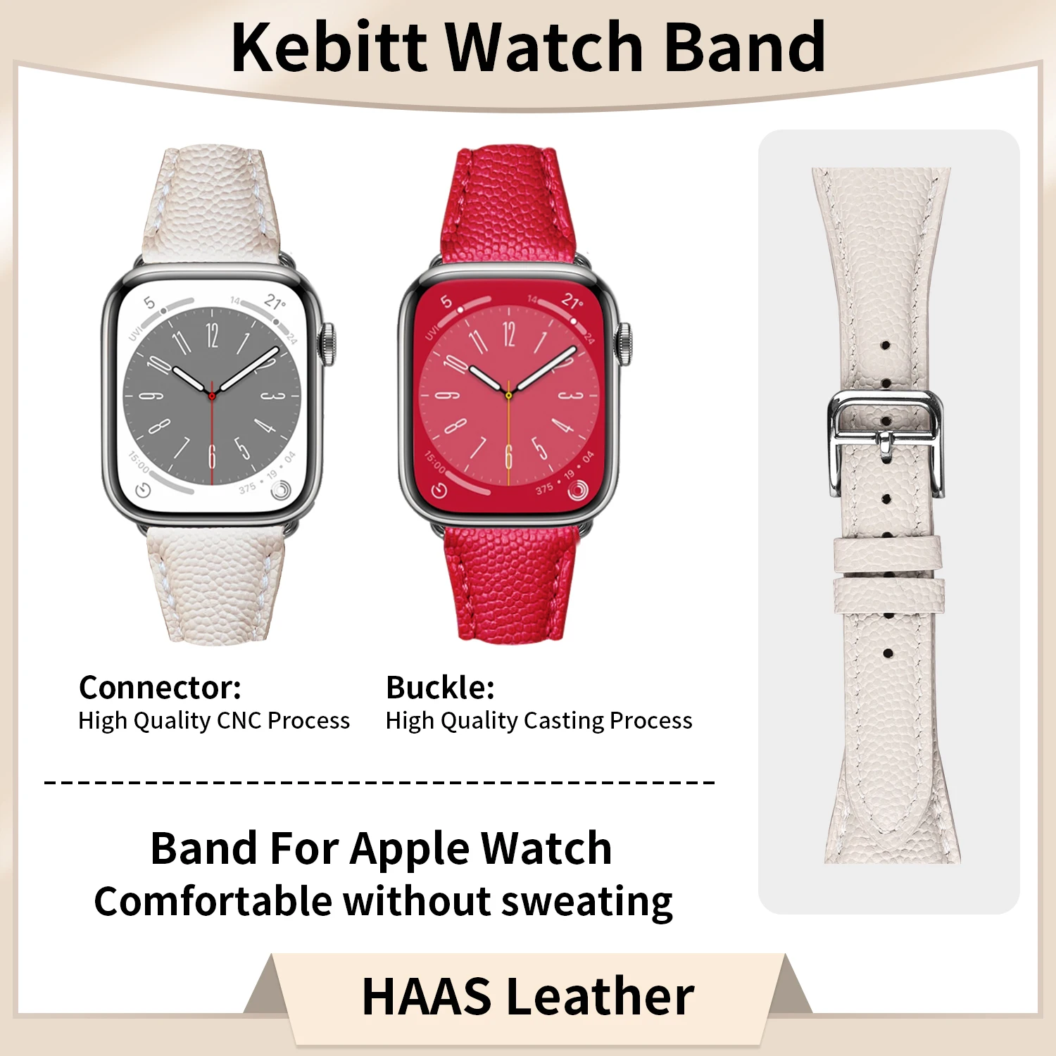 Kebitt Damen-Luxus-Uhrenarmbänder für Apple Watch Ultra 3 Serie 11 10 9 8 7 6 SE 3-Armband Iwatch-Armband Echtes Cower-Lederarmband Image