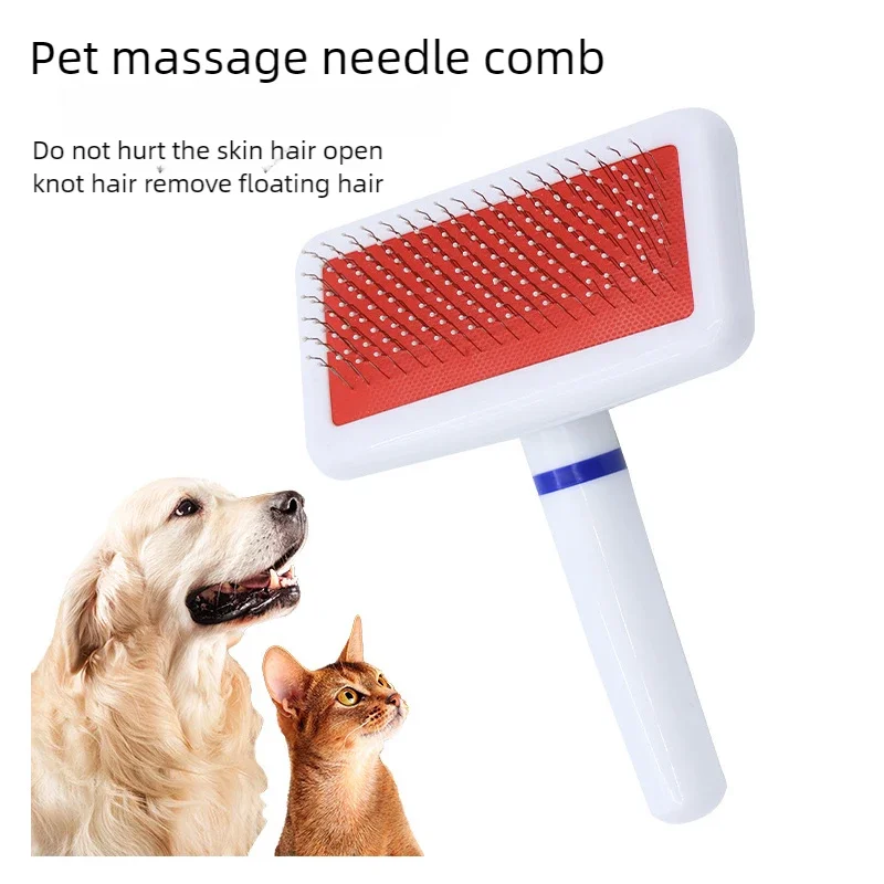 Haarentferner-Bürste für Hunde und Katzen, rutschfeste Schönheitsbürste, Hundepflegegeräte, Haustiere, Edelstahl, für Hunde, Haustier-Haarentfernungskamm Image