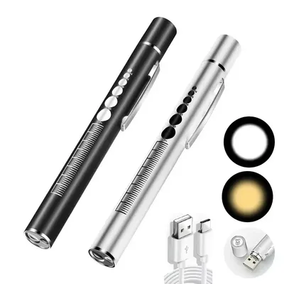 USB Rechargeable Medical Handy Pen Light Mini Nursing Flashlight LED Torch Lamp With Stainless Steel Clip Pocket Led Flashlight