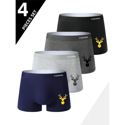 4-teilige Boxer-Herrenunterwäsche, weiche, sportliche, atmungsaktive Vier-Jahreszeiten-Herrenunterwäsche, trendige Mode-Boxerunterwäsche mit Pop-Print Image
