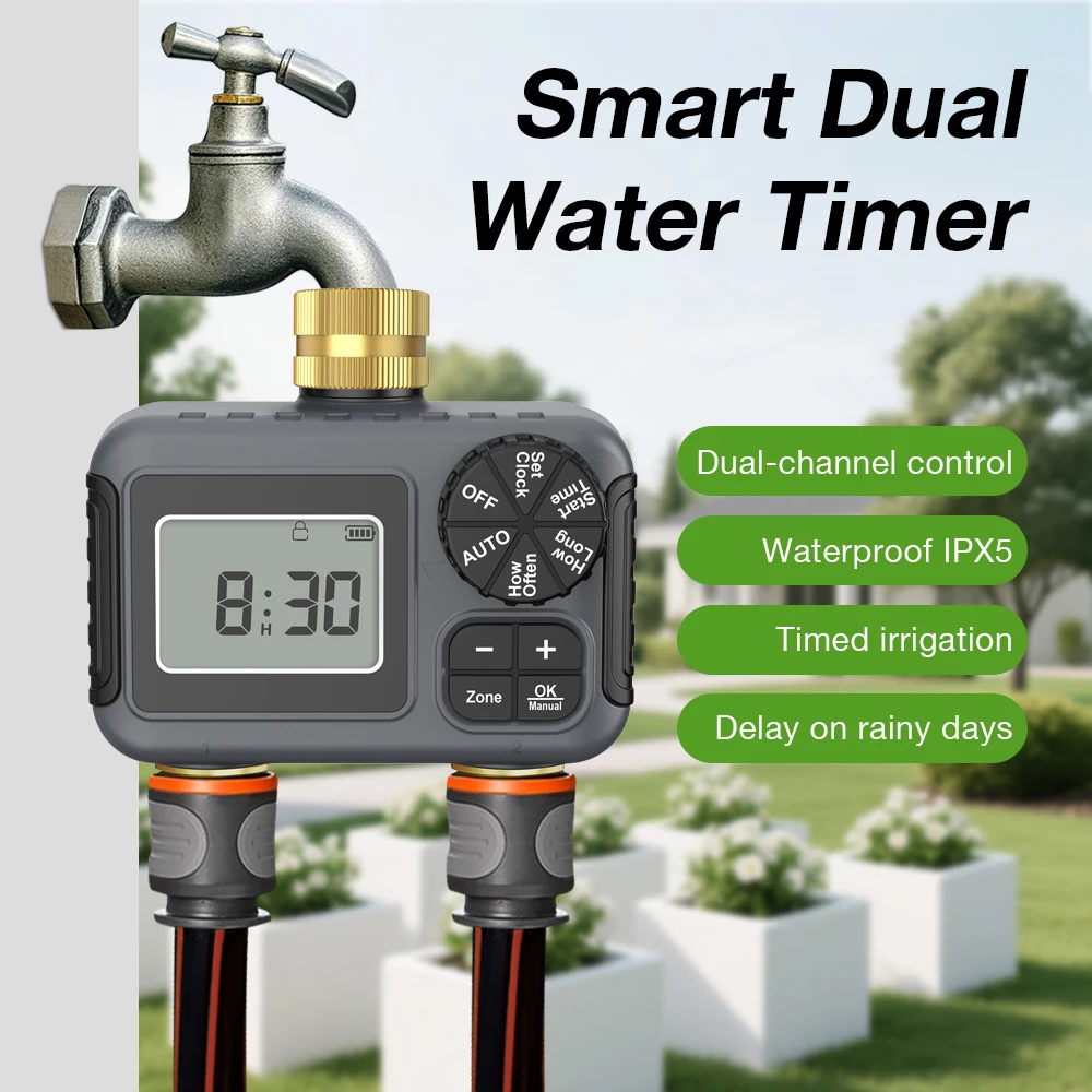 3/4" 2/3-Ausgänge, automatischer Wassertimer, intelligentes Bewässerungssystem, Sprinkler-Wasserhahn, Schlauch, Programmierer, Timer für Garten im Freien Image