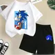 T-shirt in cotone per ragazzi Set Cartoon Sonic the Hedgehog Gioco di ruolo per bambini Tuta a maniche corte Pantaloni da spiaggia Abbigliamento blu traspirante