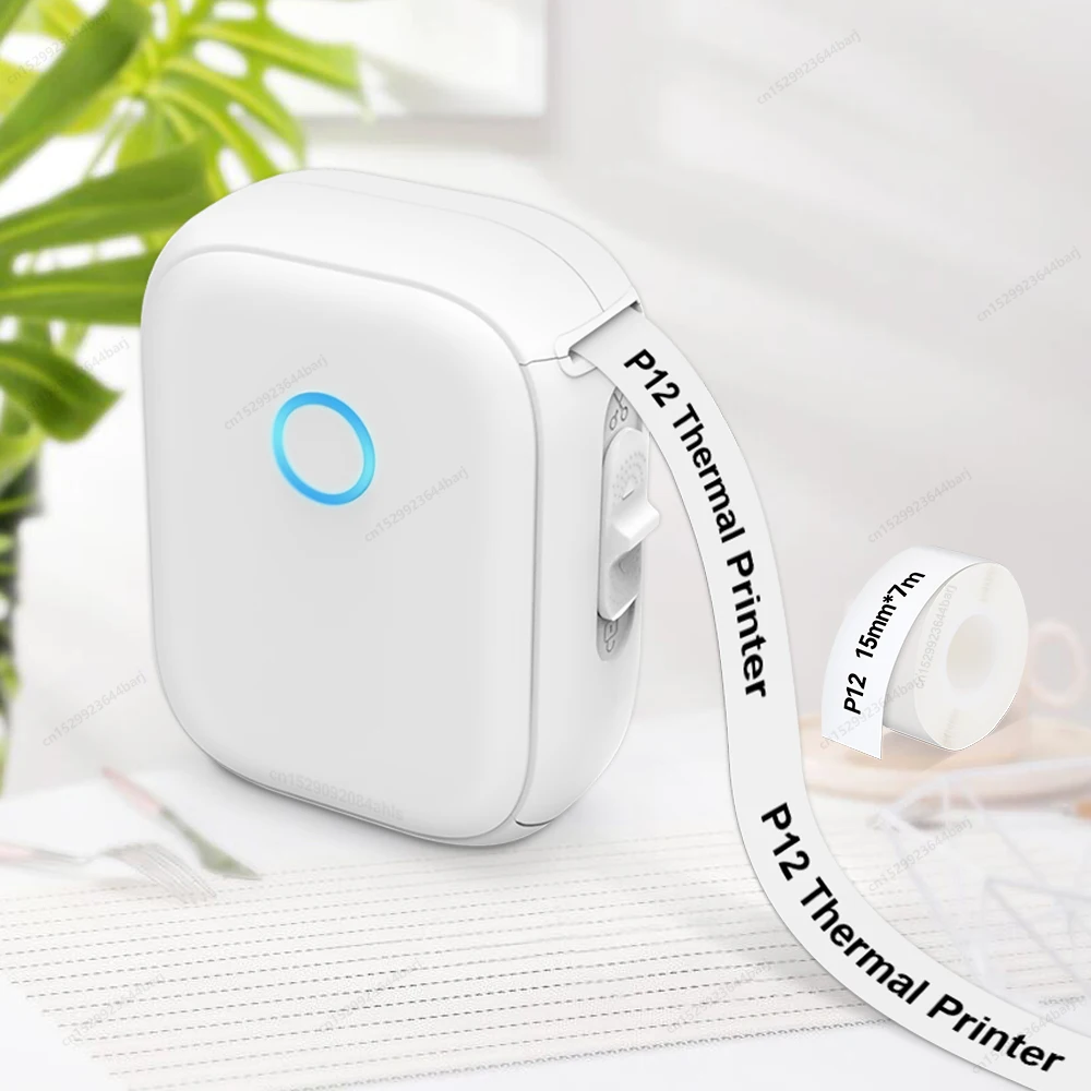 Mini-Etikettendrucker P12 Tintenloser Thermoetikettierer Automatischer Etikettenschneider Selbstklebender Aufkleberdrucker oder 2 Stück Etikettenpapierband Image