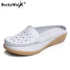 Sommer frauen Schuhe Echt Leder Mokassins Frauen Müßiggänger Ausschnitte Closed-toe Wohnungen Sandalen Hausschuhe Casual Schuhe Frau WSH3210