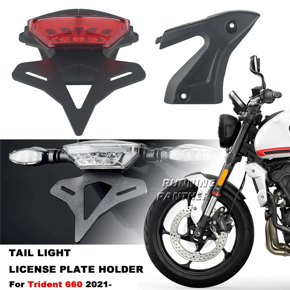 for Trident 660 2021- Motorcycle license plate holder integrated taillight black tail neat rear mudguard attachment suitable