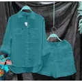 Nuova camicia primaverile ed estiva in tinta unita per donna Moda casual Set in due pezzi Camicie bianche da ufficio Completi a due pezzi Donna