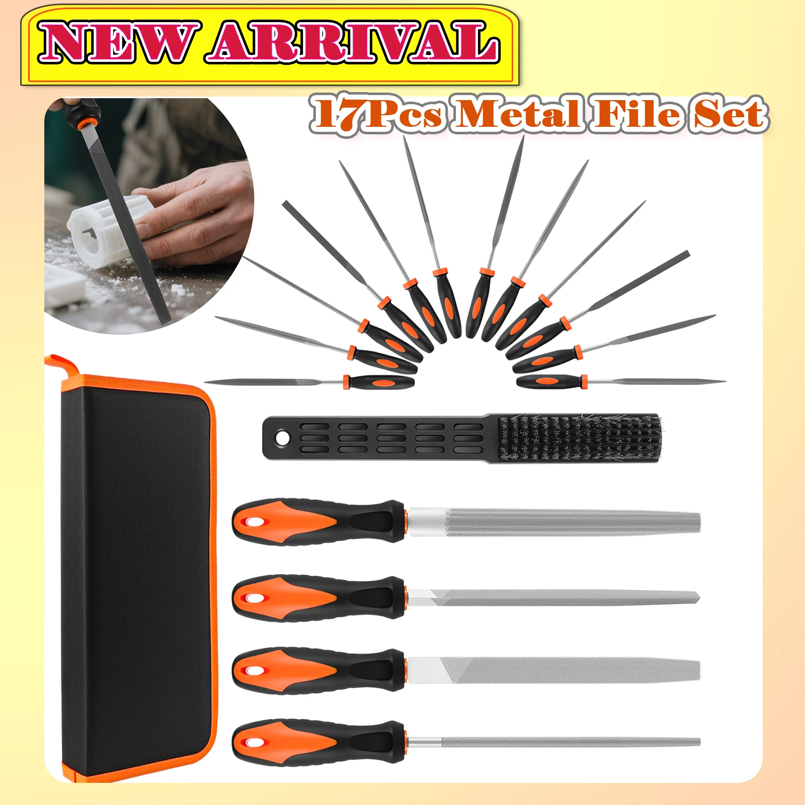 Set di lime in metallo da 17 pezzi, strumenti per lime professionali, 4 * lime grandi - File piatto/triangolo/mezzo tondo/rotondo e 12 * lime ad ago