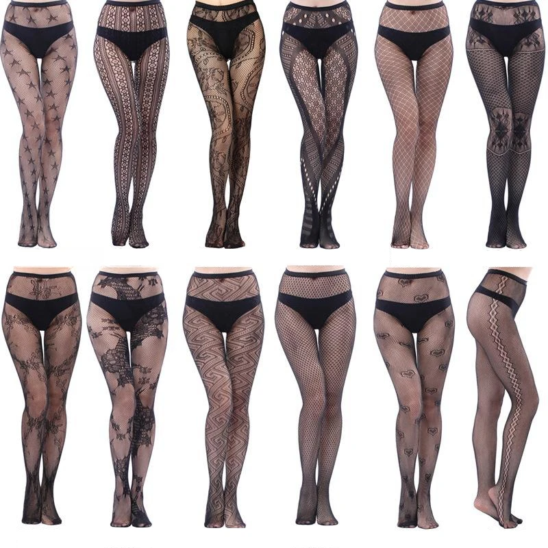 Neuheit Frauen Fishnet Strumpfhosen Sexy Hohl Strumpfhosen Frauen Spitze Schwarz Oberschenkel Hohe Strümpfe Sexy Dessous Plus Größe Weibliche Strumpfhosen