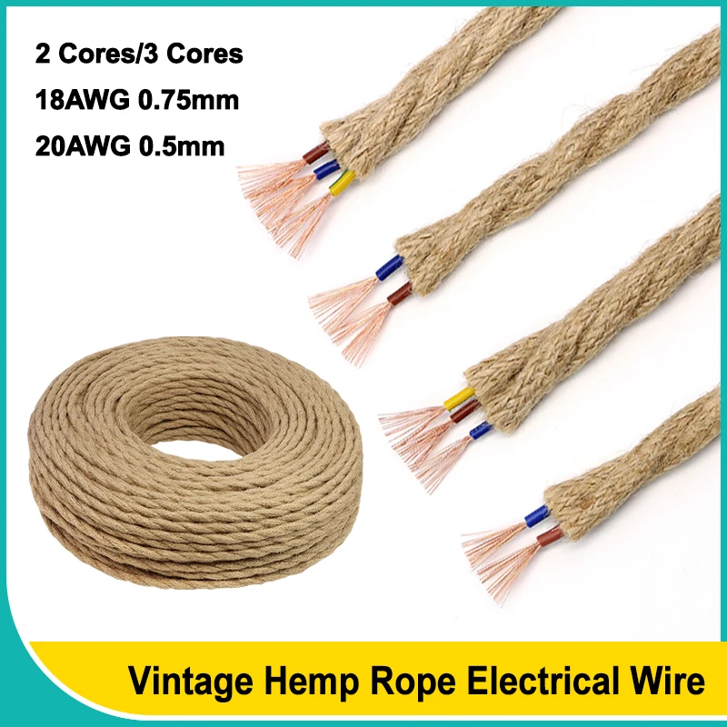20AWG/18AWG Hanfseil Elektrischer Draht 2/3 Kerne Twisted Kabel Für DIY Retro Licht Bar Dekor Retro Stil kupfer Vintage Lampe Linie