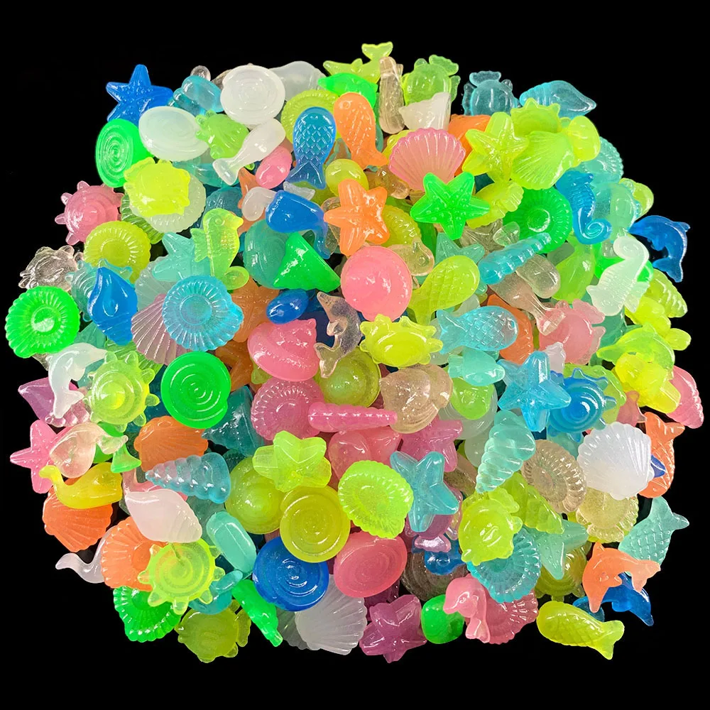 50/100 Stück leuchtende leuchtende kleine Steine Muschel Seestern Stern für Tisch Fischtank Gehwege Garten leuchten im Dunkeln Kieselsteine Deko