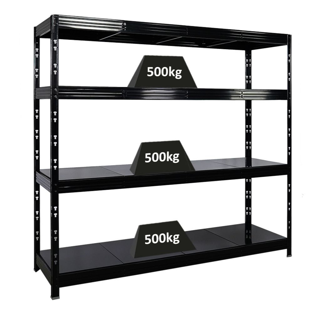 PROREGAL Profi Schwerlastregal RHINO | HxBxT 180x200x60cm | 4 Stahlplatten-Ebenen | Fachlast 500kg | Schwarz | Stecksystem Lagerregal Regalsystem Image