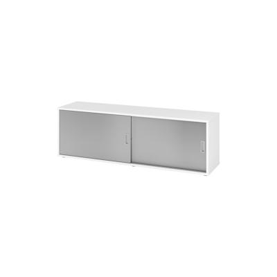 bümö Lowboard Schiebetürenschrank in Weiß/Silber - Büromöbel Sideboard aus Holz, 160 cm breit, Büroschrank nur 40 cm schmal, Büro Schrank mit Image