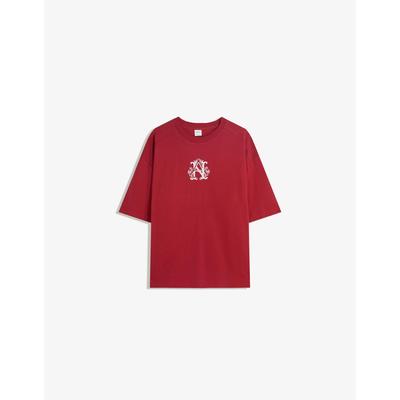 Bershka Short Sleeve T-Shirt With Print Men M Maroon