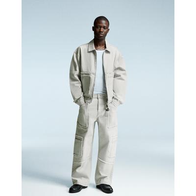 Bershka Baggy Jeans With Fringing Men 32 Grey