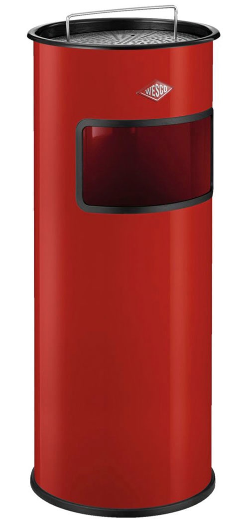 Aschenbecher WESCO, rot, B:27cm H:64cm T:27cm, Stahlblech, Mülleimer, Aschenbecher, Standascher mit Sieb, 30 Liter