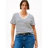 V-Shirt TOMMY HILFIGER CURVE "CRV SLIM CODY V-NK SS", Damen, Gr. 50, breton, ecu, schwarz night navy, Single Jersey, Obermaterial: 100% Baumwolle, casual, slim fit, V-Ausschnitt, Kurzarm abgerundeter Saum, Shirts, in Großen Größen