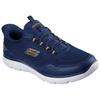 Slip-On Sneaker SKECHERS "SUMMITS", Herren, Gr. 50,5, blau (navy, gelb), Textil, casual, Schuhe, Freizeitschuh, Schnürschuh mit Memory Foam