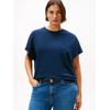 Kurzarmshirt TOMMY HILFIGER CURVE "CRV GOLD BUTTON SS TEE", Damen, Gr. 50, blau (schwarz night navy), Single Jersey, Obermaterial: 100% Baumwolle, unifarben, casual, Rundhals, Kurzarm, Shirts, in großen Größen