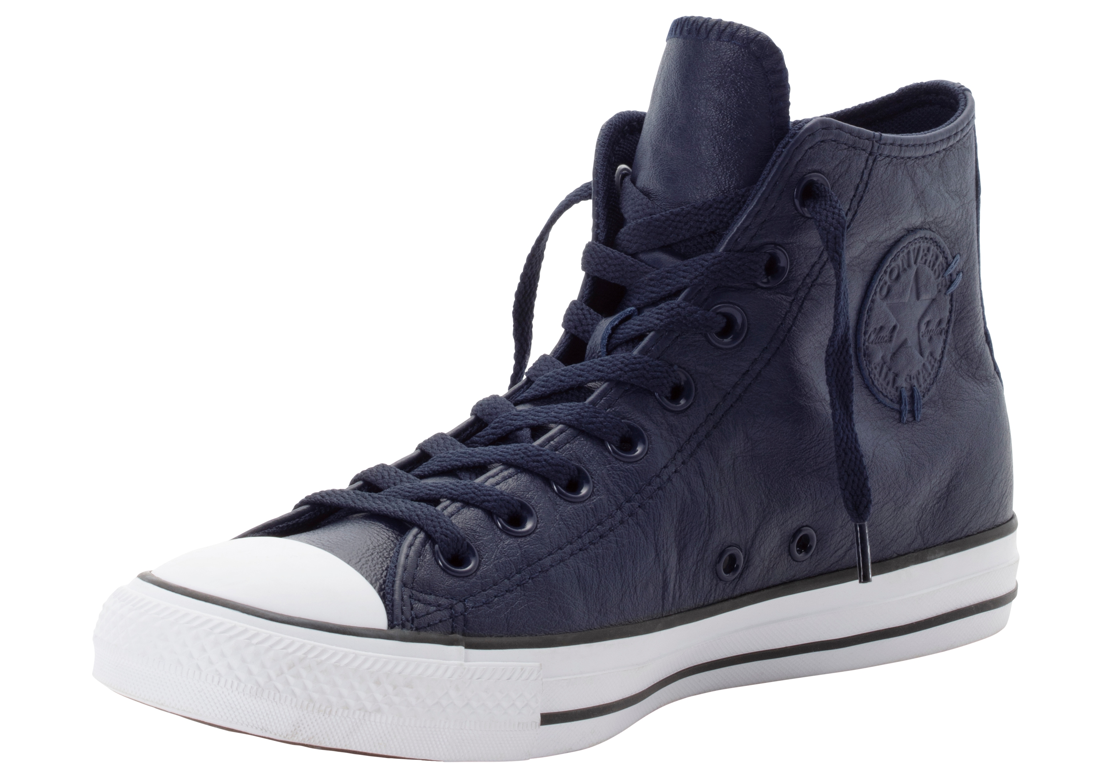 Sneaker CONVERSE "CHUCK TAYLOR ALL STAR LEATHER", Gr. 45, obsidian, obsidian, slacker blau, Leder, Sportlich, Schuhe