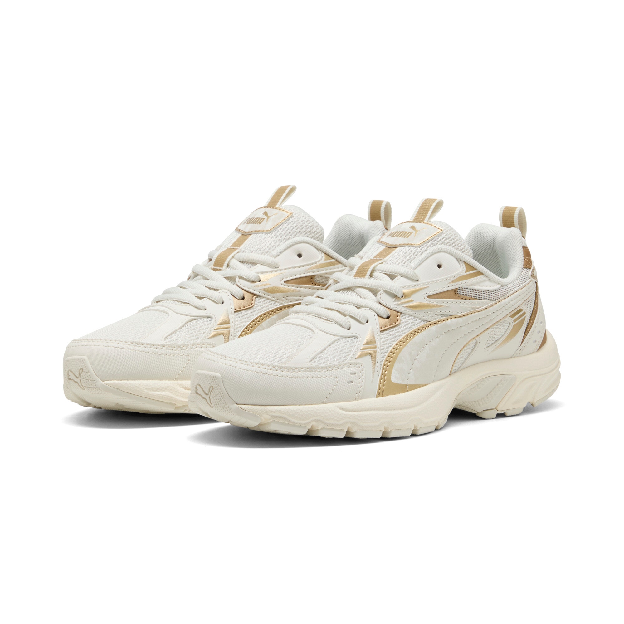 Sneaker PUMA "MILENIO TECH WMNS DAYINIGHT", Damen, Gr. 40, vapor gray, puma gold, warm weiß, Textil, Schuhe Sneaker