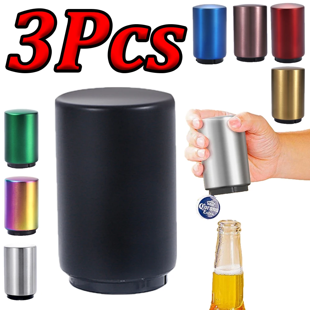1-3Pcs Edelstahl Bier Flasche Opener Automatische Magnet Bier Opener Edelstahl Unten Push-Down Opener Wein Küche bar Werkzeuge Image