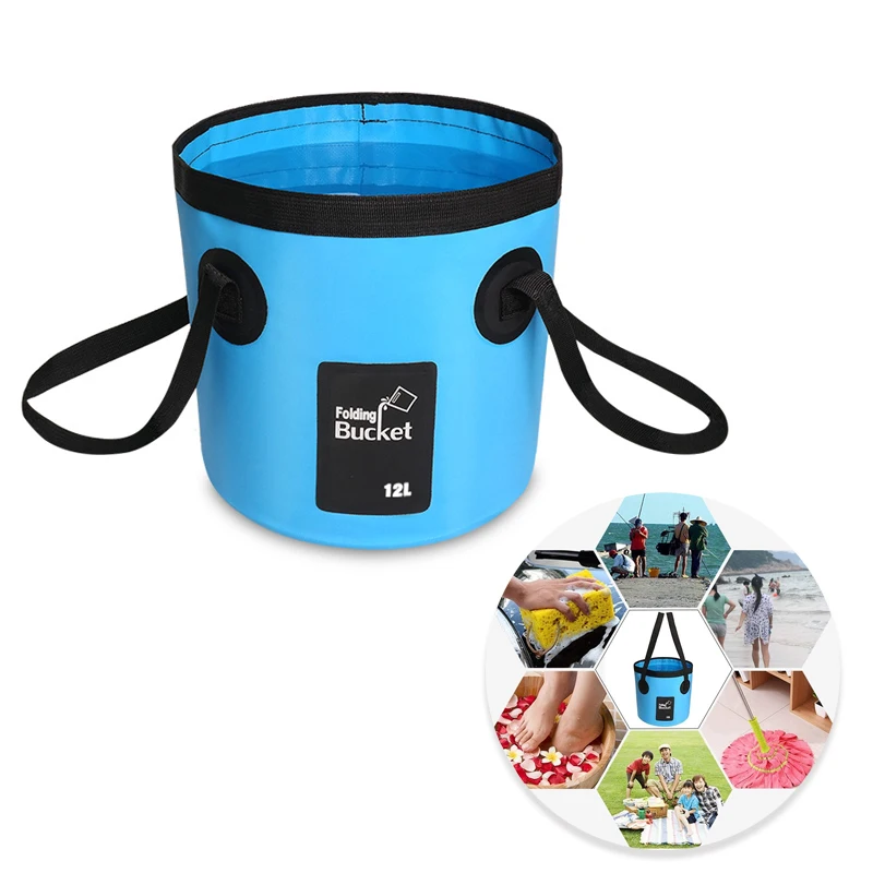 Zusammenklappbarer Camping-Eimer, faltbarer Wasserbehälter, multifunktionaler Eimer mit Griff, für Outdoor, Angeln, Waschen. Image