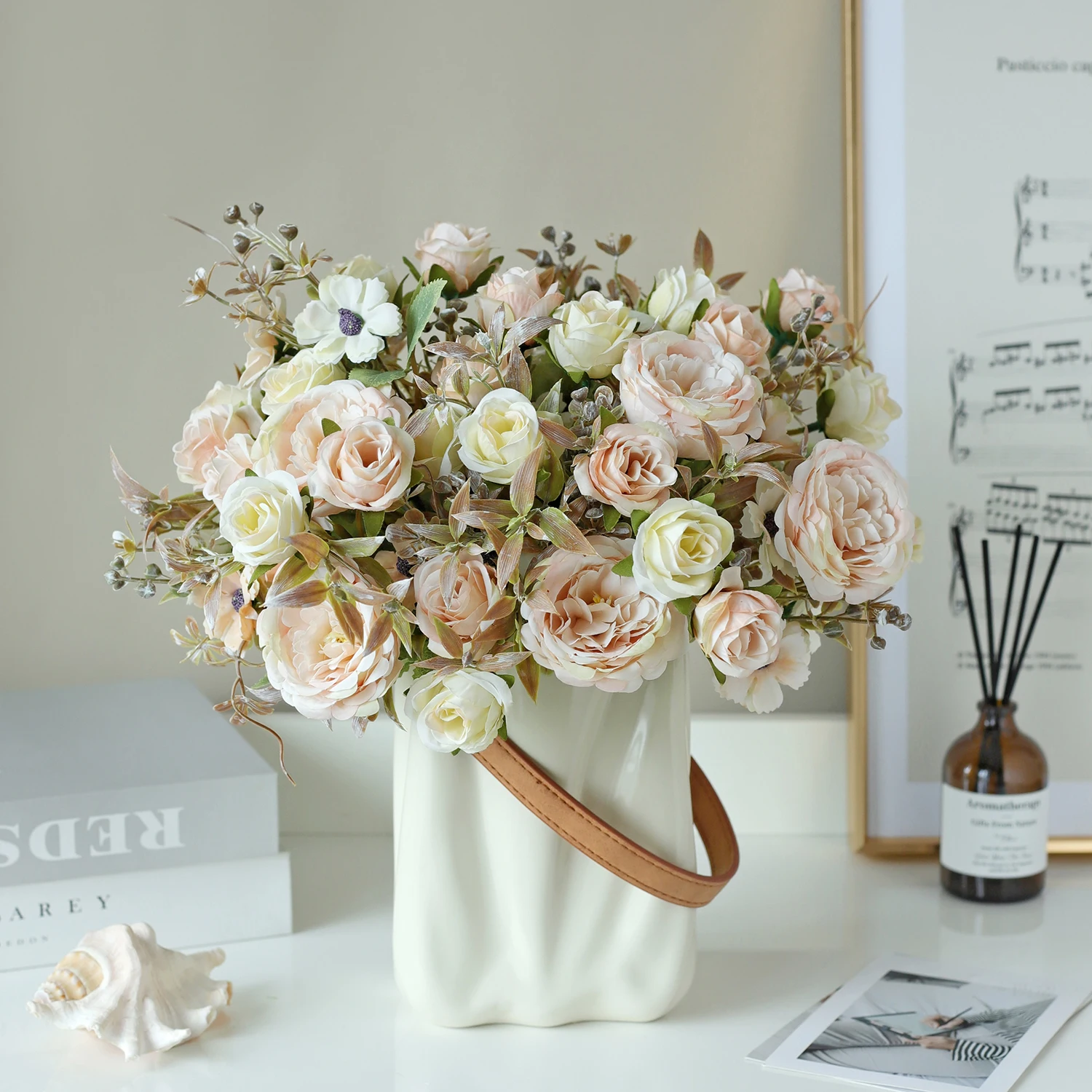 1PC Artificial Roses Flowers Wedding Home Bedroom Decor Bridal Bouquet Garden Fake Silk Peony Hydrangeas Vase for Board Outdoors
