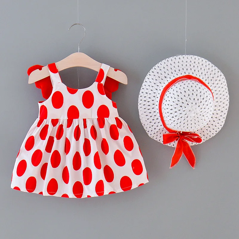 Sommer Neue Baby Mädchen Kleid Halter Polka Dot Flügel Neckholder Hut Süße Prinzessin Kleid Geburtstag Party Team Kleid Image