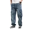 Modetrend Jeans Mann Hiphop Skateboard Denim Hosen Herbst Winter Hosen Lose Männer Große Größe Hip Hop Böden Blau 44