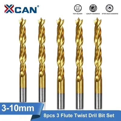 Xcan 8 stücke 3 Flöte Twist Dril Bit Set 3-10mm Brad Point Holz bohrer Titan beschichtete Holz bearbeitung Metall bohr werkzeuge