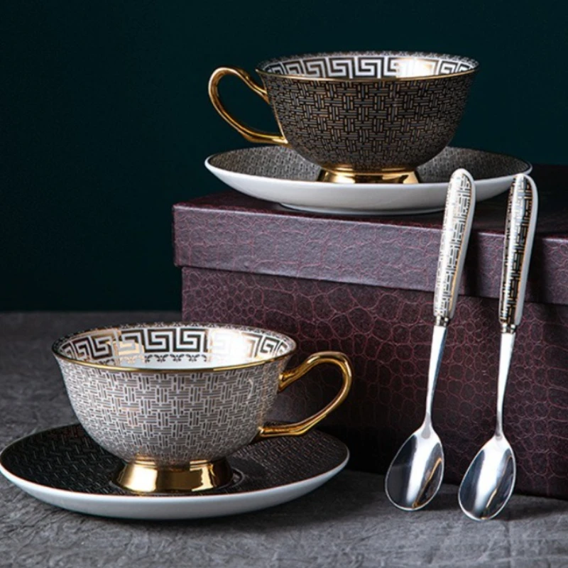 Knochen-Kaffeetassen-Set, Keramik, klassisches Gitter, Becher, Kaffeegeschirr-Sets mit Geschenkbox, Verpackung, Hochzeitsgeschenke, chinesische Teetasse, Trinkgeschirr Image