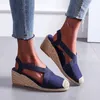 Sommer frauen Sandalen 2024, Stroh geflochtene Keil Heels Espadrille Sandalen Große Größe Weibliche Schuhe Weibliche Gladiator Slingback Schuhe