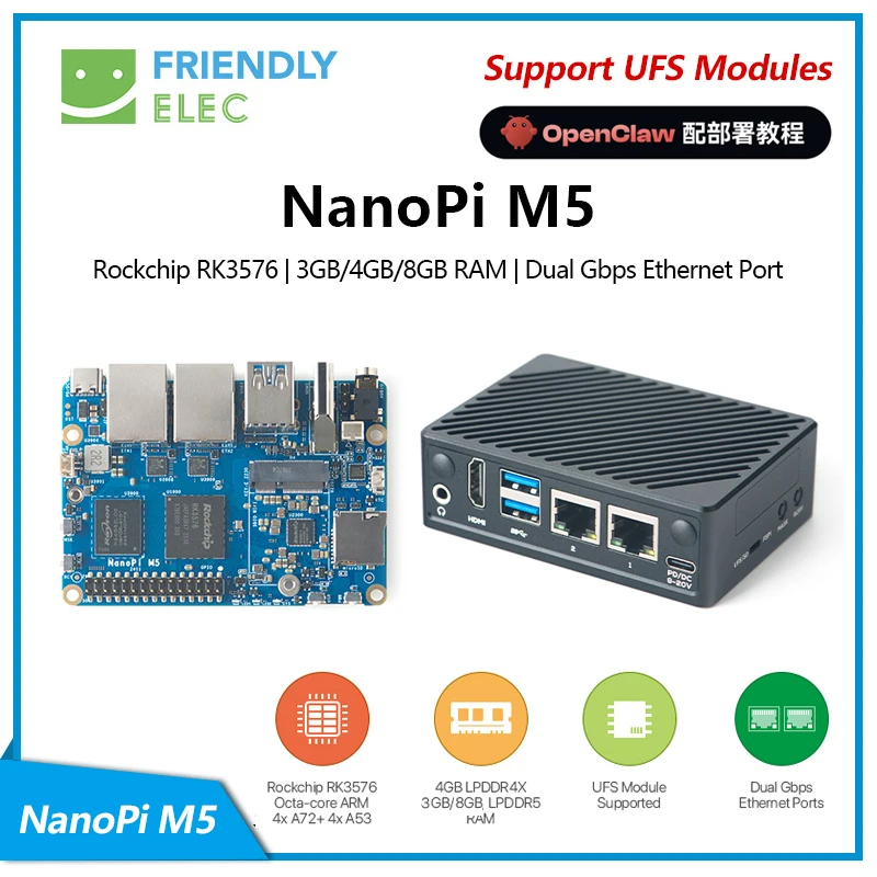 NanoPi M5 Open-Sourced Mini Single Board Computer Rockchip RK3576 SoC Dual Gbit/s Ethernet Port unterstützt UFS-Module M.2 SDIO WiFi Image